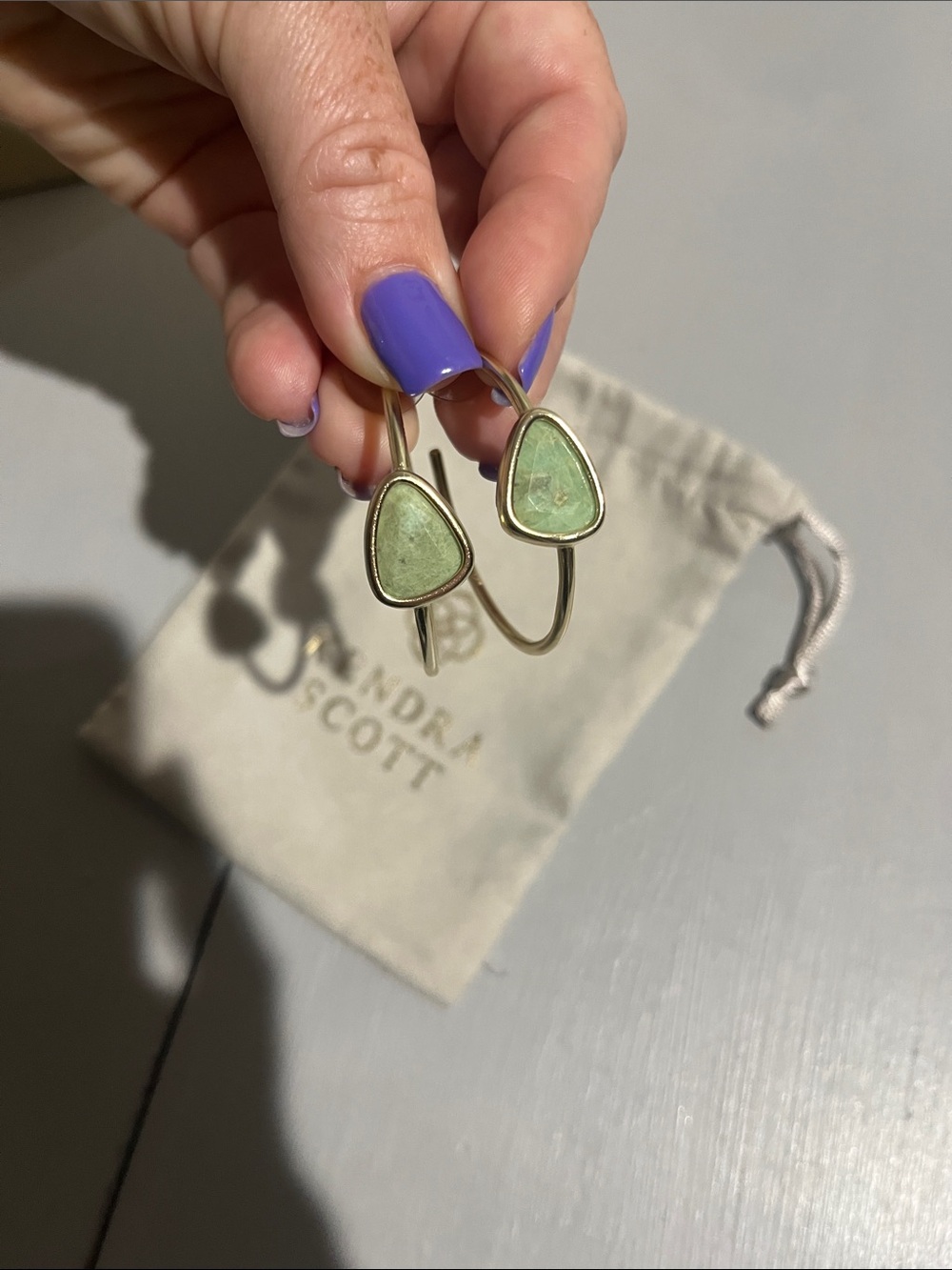 Kendra Scott Pale Green Stone Gold Hoop Earrings